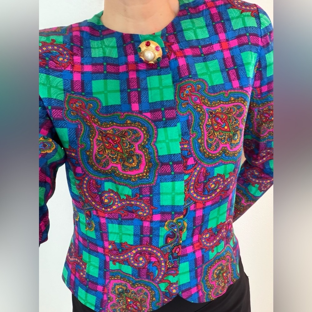 Vintage Anne Crimmins for Umi Collections 100% silk jewel jacket blouse m
